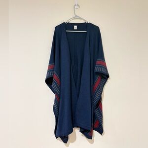 Navy Blue Open Front Poncho with Red Accents